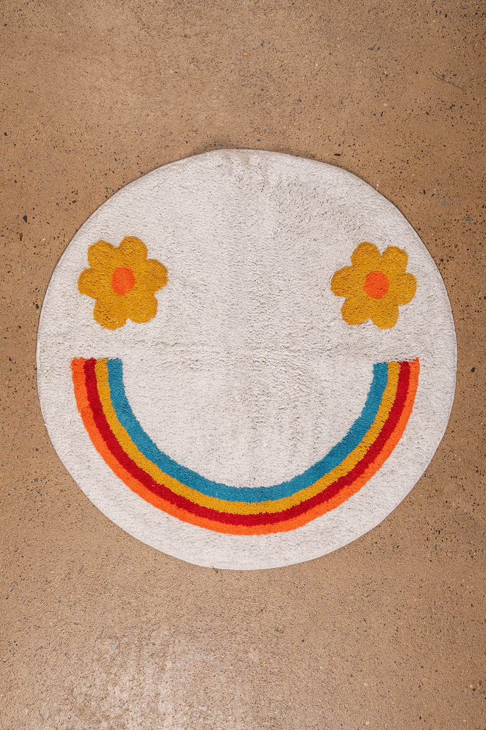 Seconds Round Rainbow & Flowers White Tufted Rug