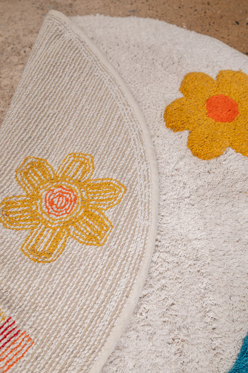 Seconds Round Rainbow & Flowers White Tufted Rug - Image 2