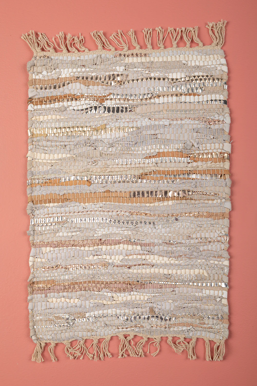 Seconds Set of Three Leather Chindi Mats in Blue, Taupe & Grey - Image 5