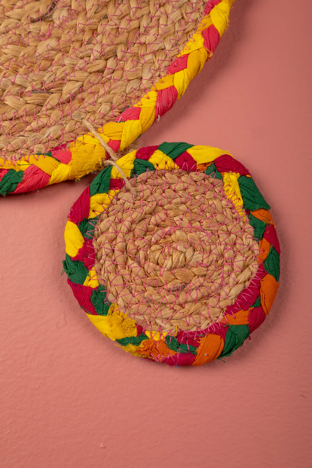 Seconds Jute & Brights Round Placemat & Coaster Set - Image 3