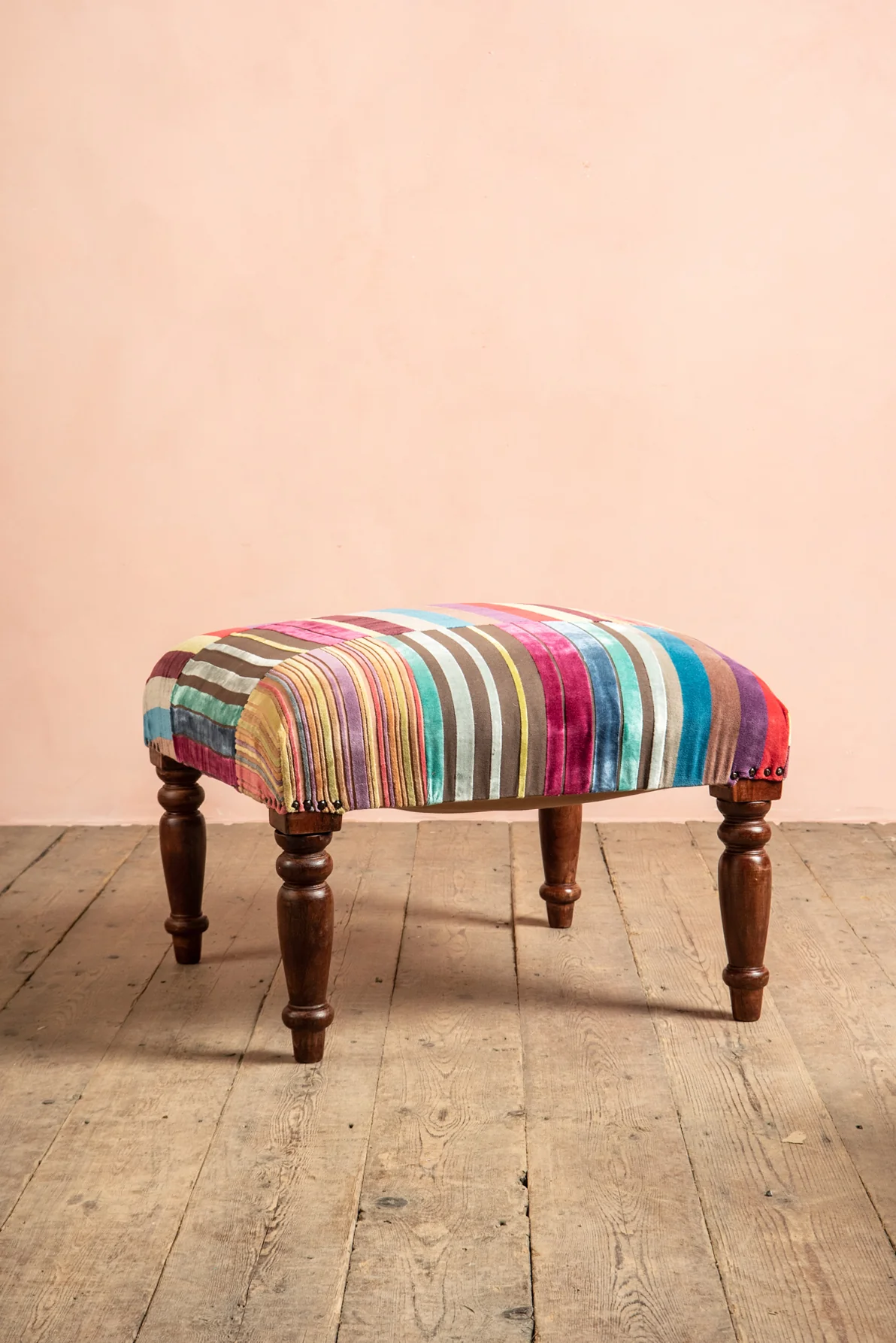 Striped Velvet Footstool - Image 3