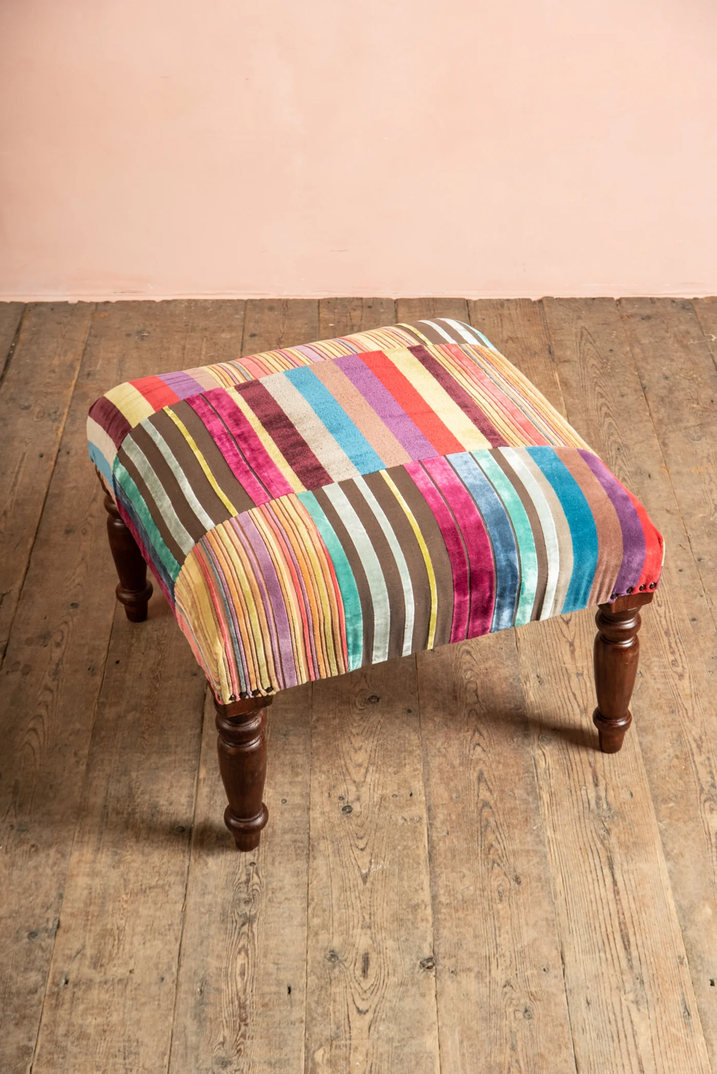 Striped Velvet Footstool - Image 4