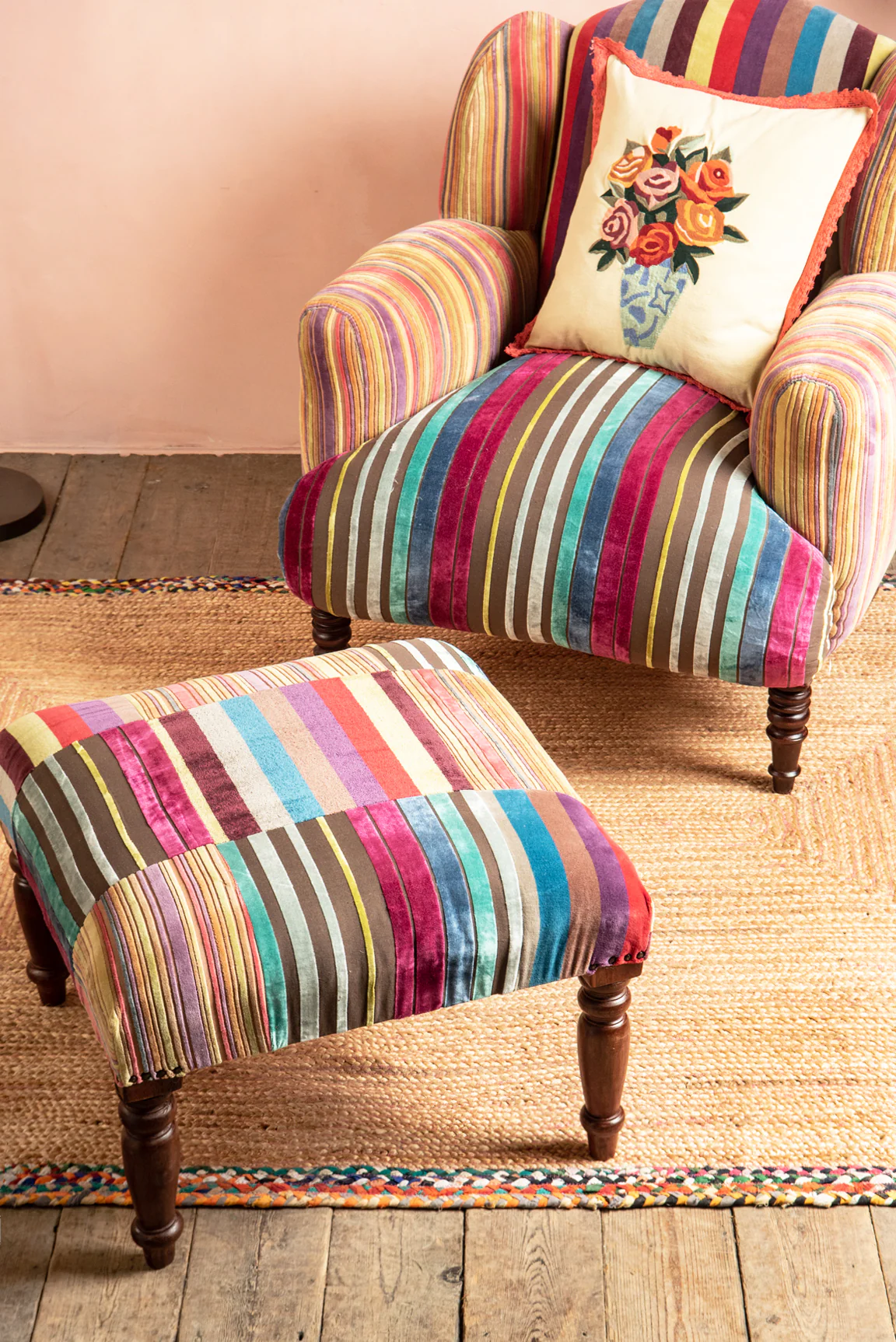 Striped Velvet Footstool - Image 5
