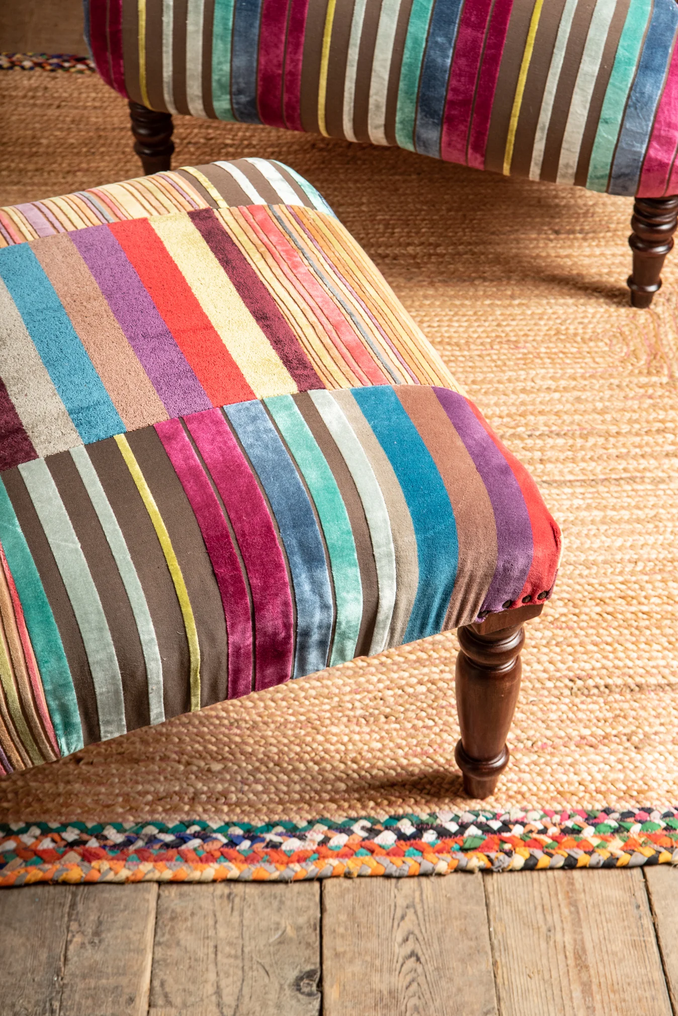 Striped Velvet Footstool - Image 6