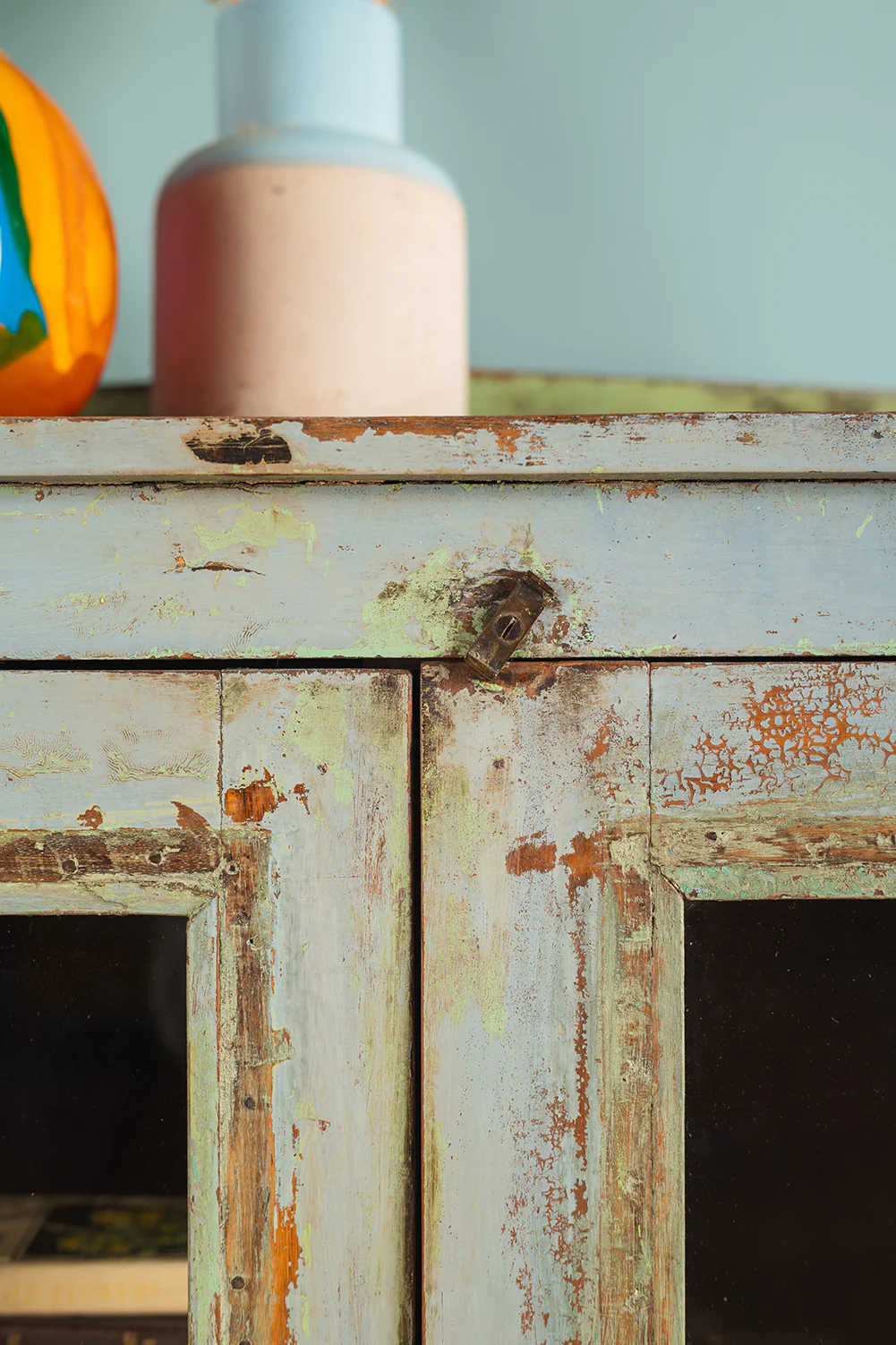 Turquoise, Green & Lilac Vintage Cupboard <p>W:79cm D:41cm H:145cm </p> - Image 4