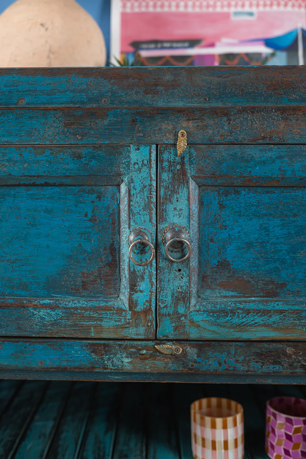 Vintage Blue Cupboard with Shelves <p>W:82cm D:51.5cm H:103cm </p> - Image 3