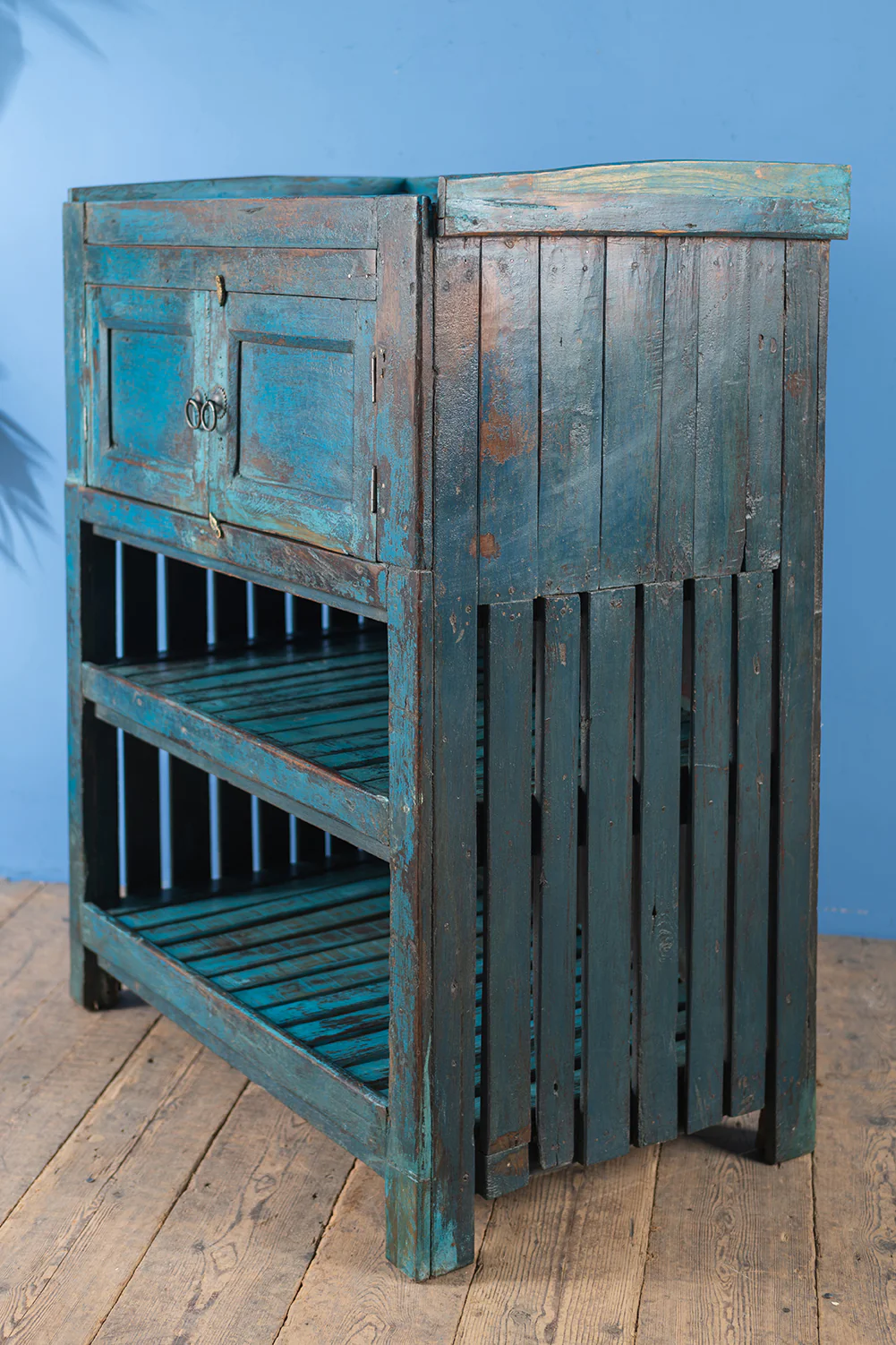 Vintage Blue Cupboard with Shelves <p>W:82cm D:51.5cm H:103cm </p> - Image 5