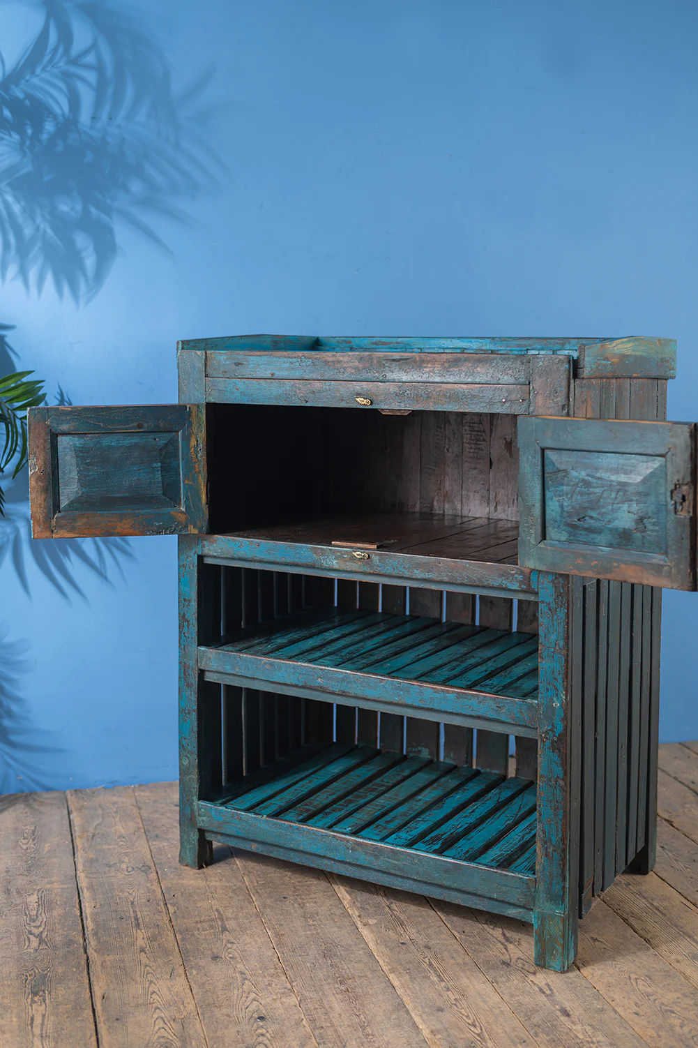 Vintage Blue Cupboard with Shelves <p>W:82cm D:51.5cm H:103cm </p> - Image 8