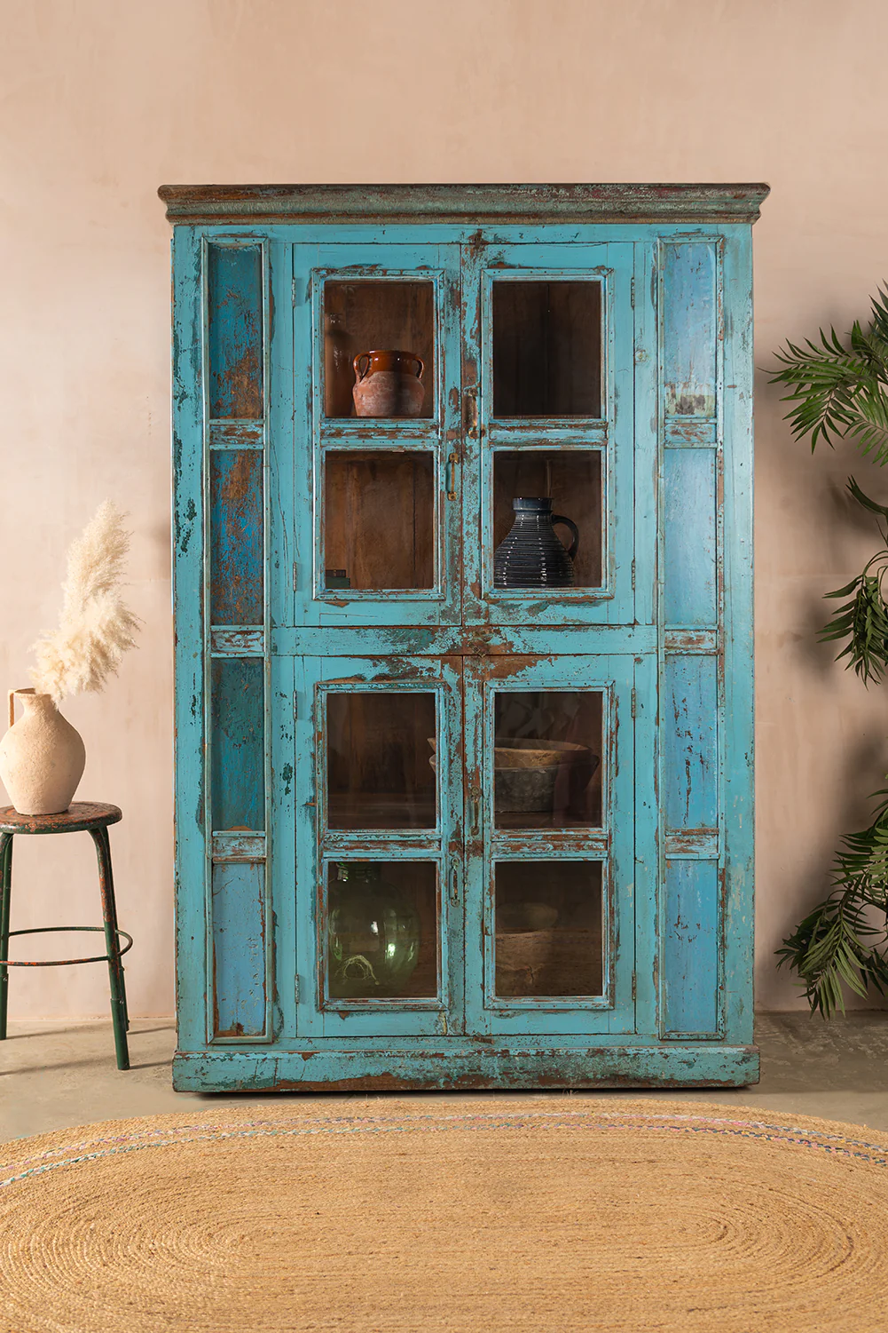 Vintage Blue Glazed Cabinet <p>W:143cm D:71.5cm H:213cm </p>