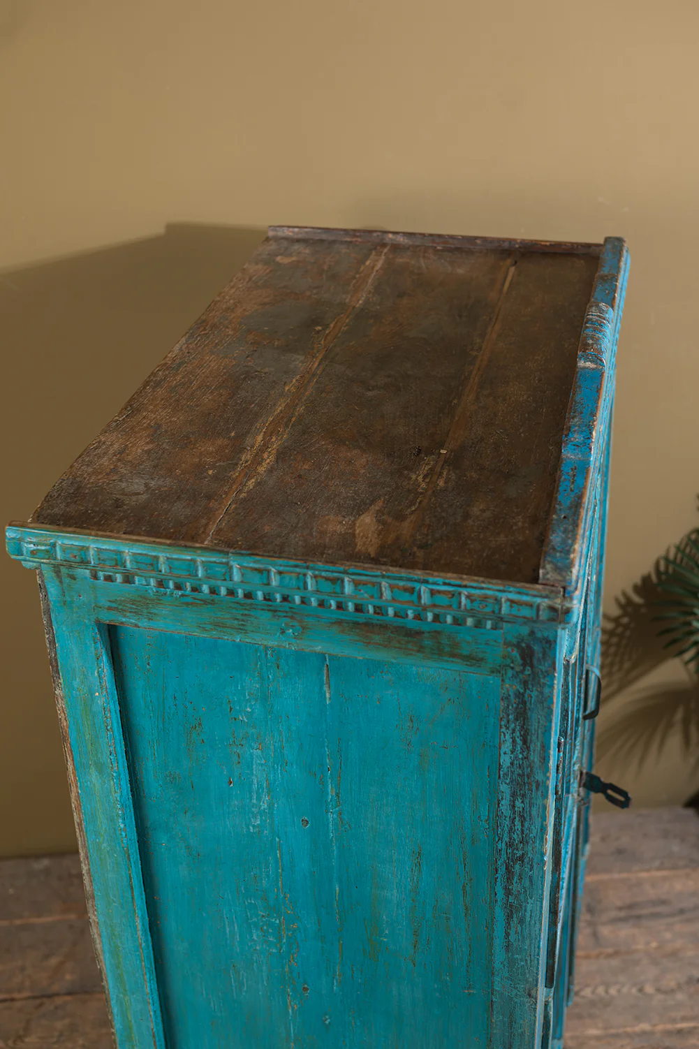 Vintage Blue Glazed Cabinet <p>W:80cm D:49.5cm H:128cm </p> - Image 3