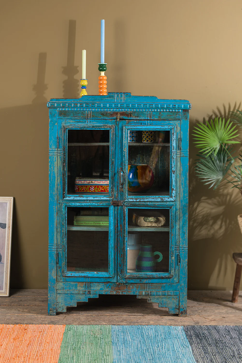 Vintage Blue Glazed Cabinet <p>W:80cm D:49.5cm H:128cm </p> - Image 4