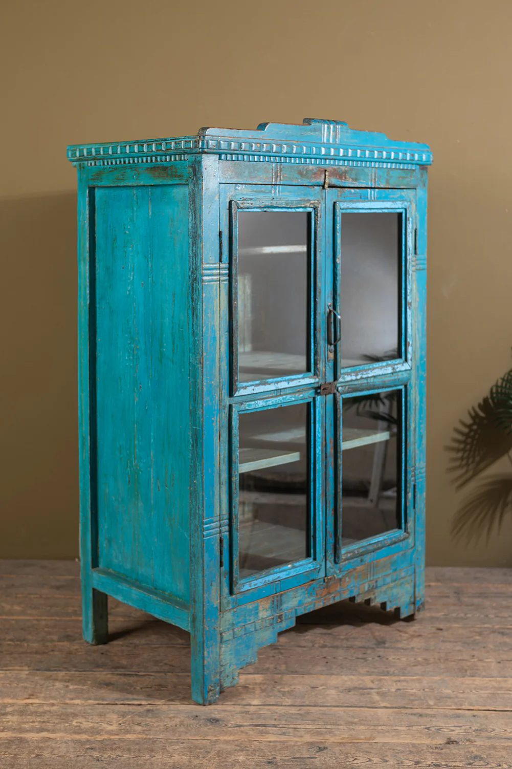Vintage Blue Glazed Cabinet <p>W:80cm D:49.5cm H:128cm </p> - Image 7