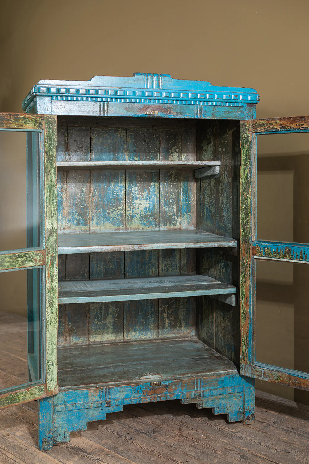 Vintage Blue Glazed Cabinet <p>W:80cm D:49.5cm H:128cm </p> - Image 9