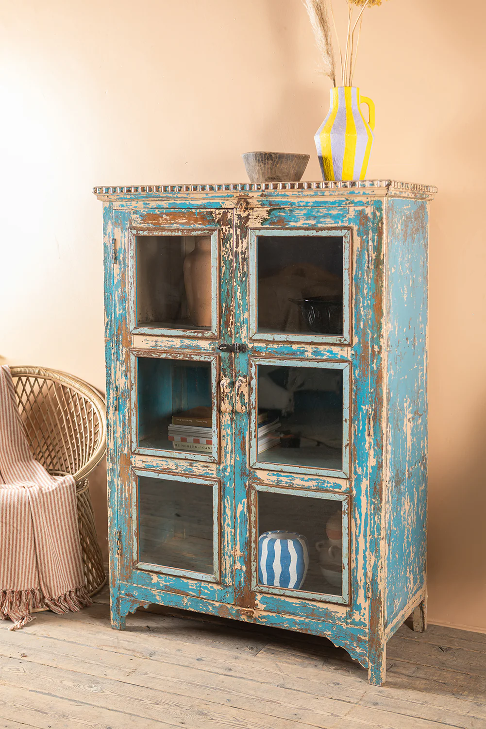Vintage Blue Glazed Cabinet <p>W:95cm D:46.5cm H:140cm </p> - Image 2