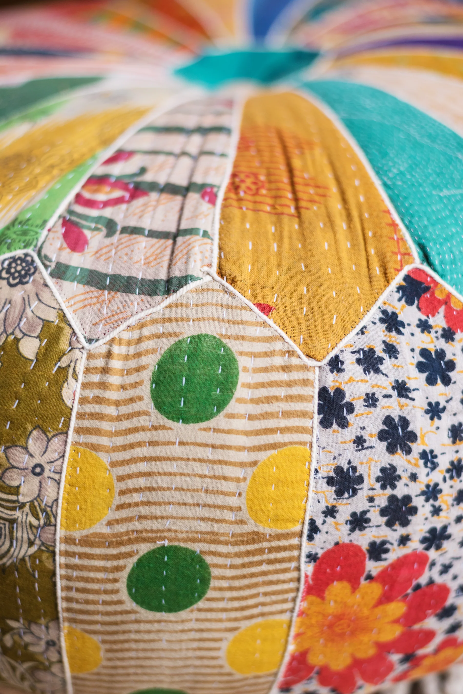 Vintage Fabric Pumpkin Pouffe - Image 10