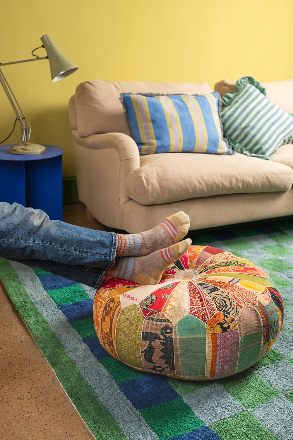 Vintage Fabric Pumpkin Pouffe - Image 3