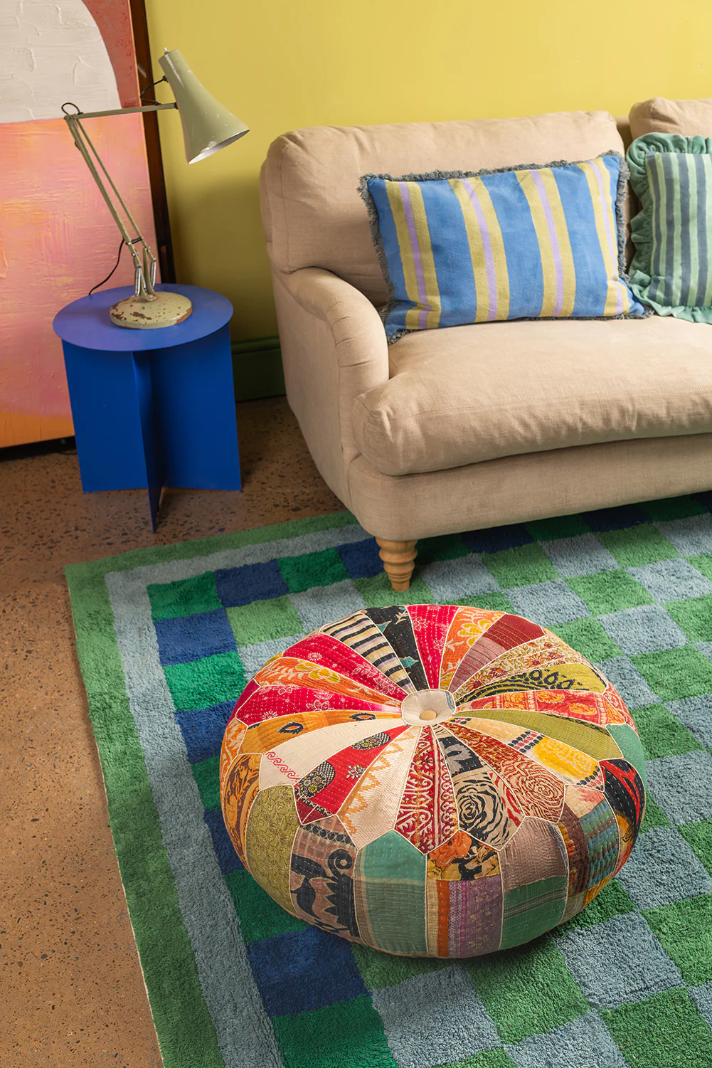 Vintage Fabric Pumpkin Pouffe - Image 4