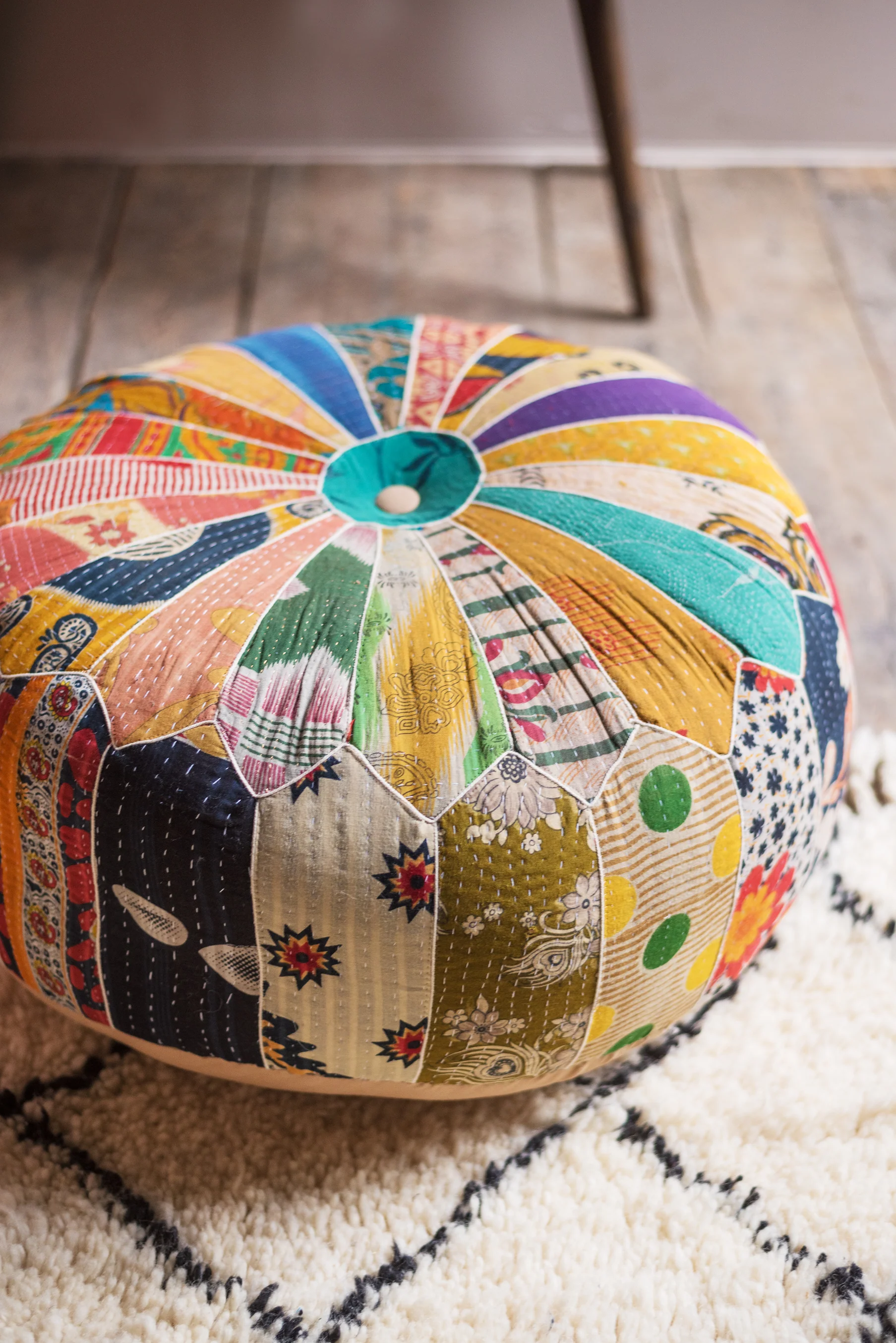 Vintage Fabric Pumpkin Pouffe - Image 7