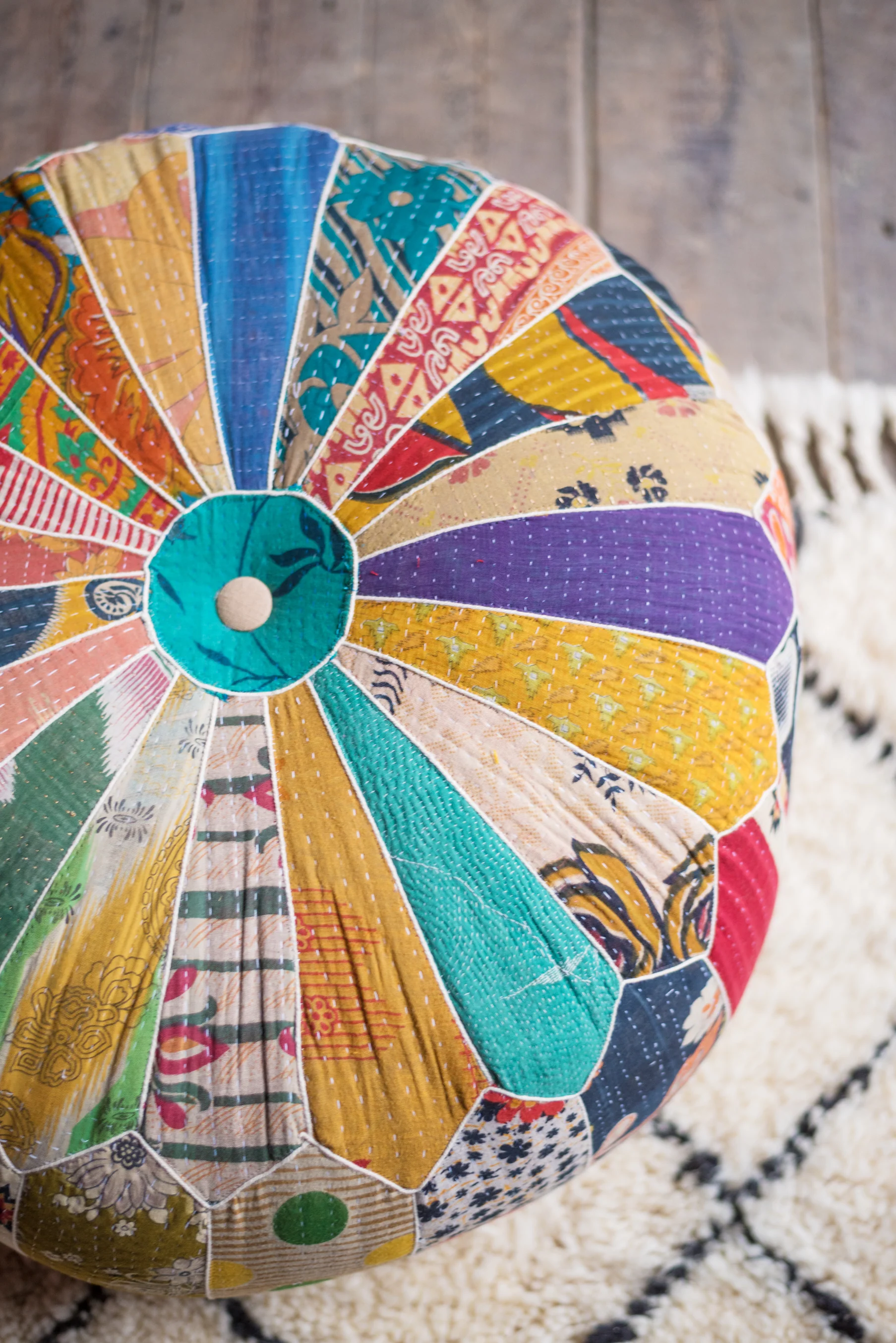 Vintage Fabric Pumpkin Pouffe - Image 8