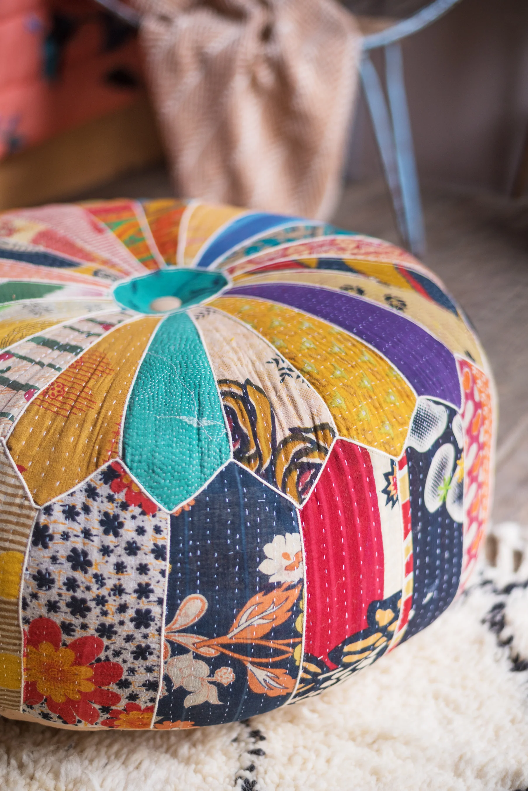 Vintage Fabric Pumpkin Pouffe - Image 9