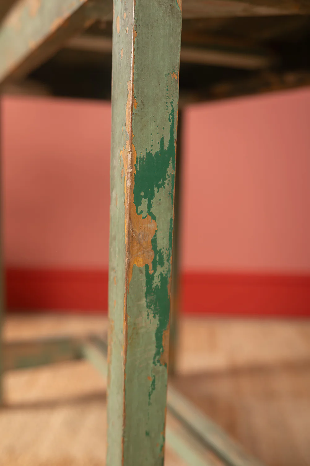 Vintage Green Wooden Table <p>W:85cm D:54cm H:75.5cm </p> - Image 4
