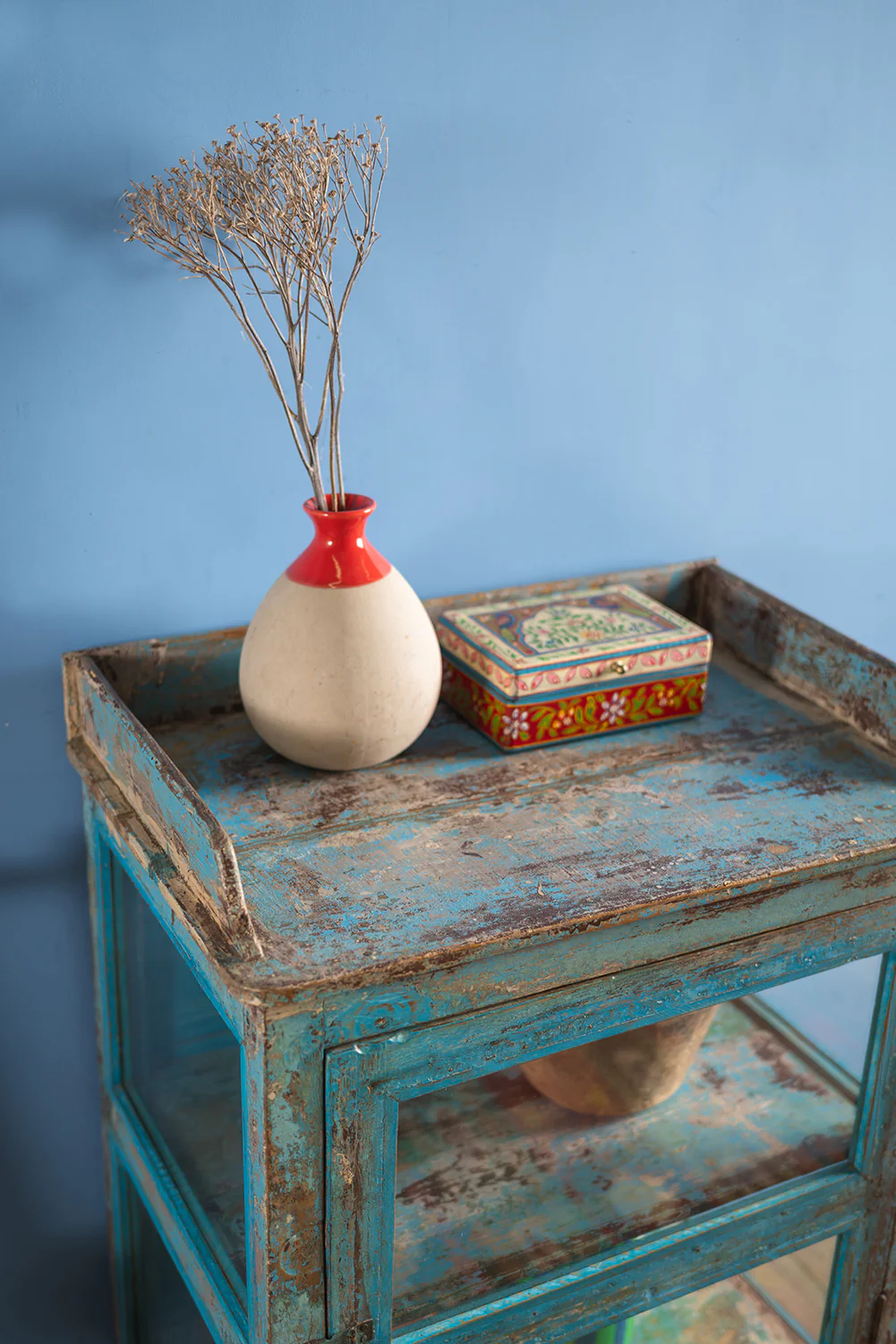 Vintage Light Blue Side Cabinet <p>W:66cm D:43.5cm H:90.5cm </p> - Image 6