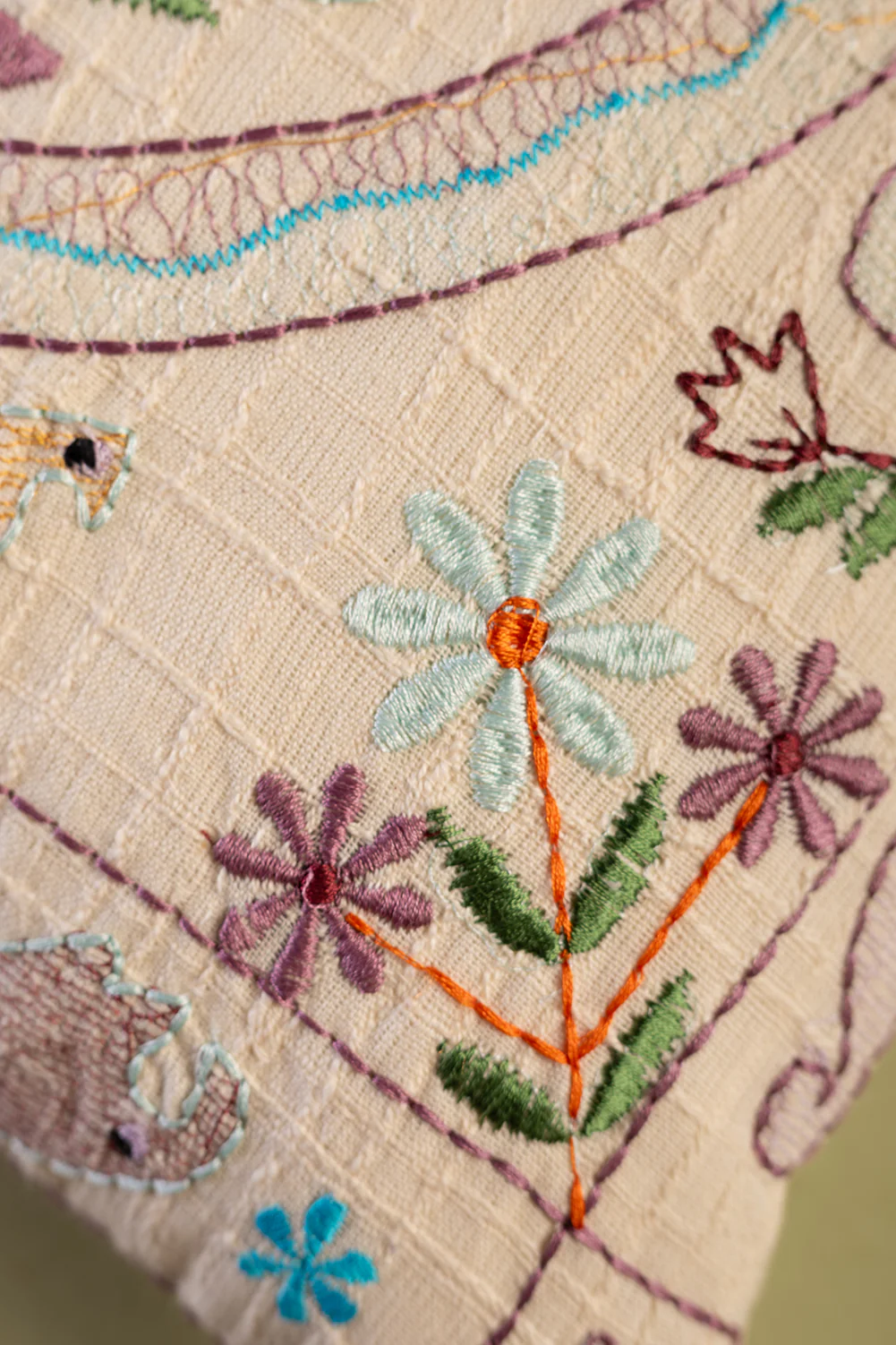 White Embroidered Bird Cushion Cover - Image 5