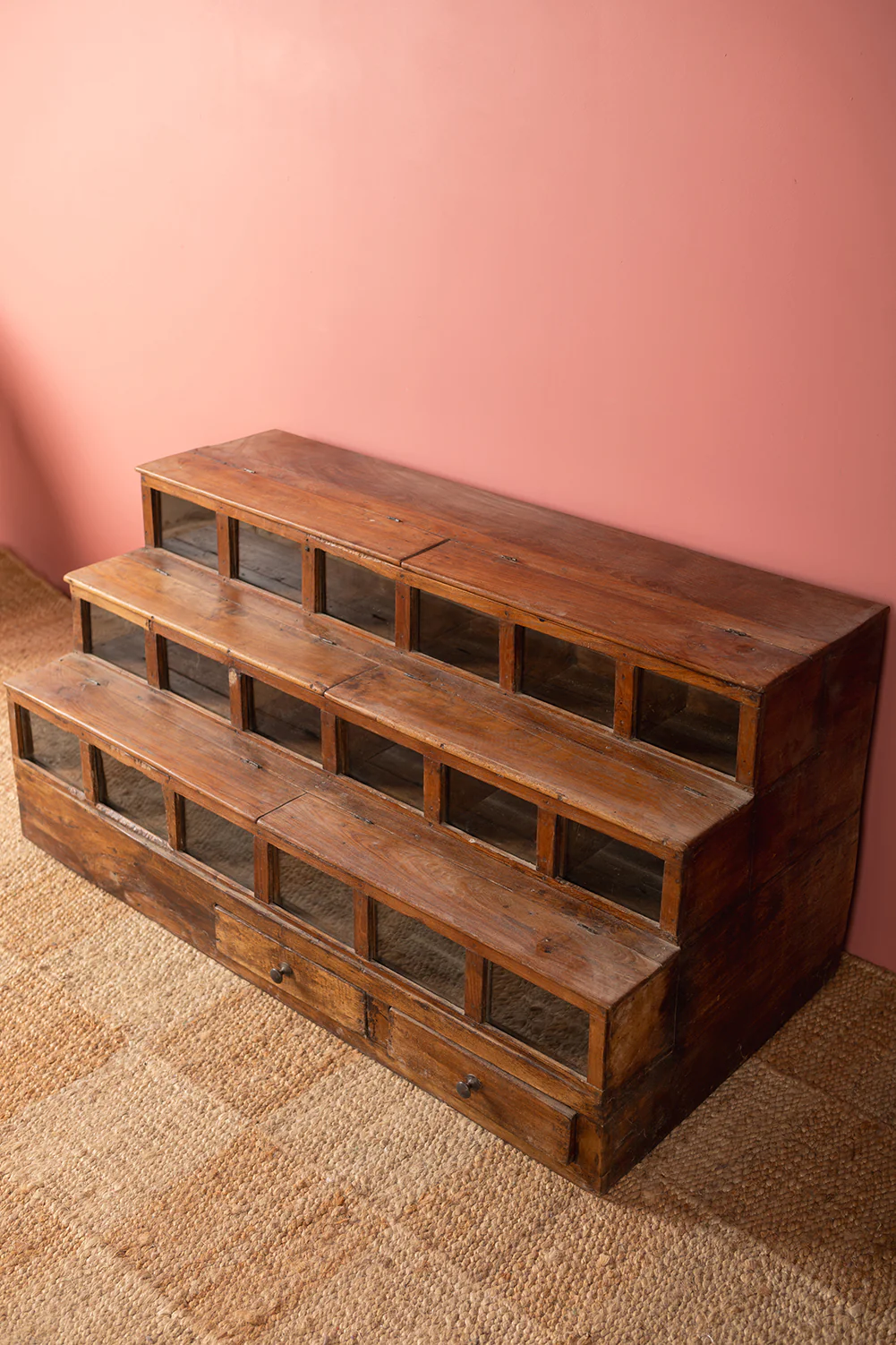 Wooden Vintage Stepped Display Unit <p>W:122cm D:61cm H:59cm </p> - Image 4