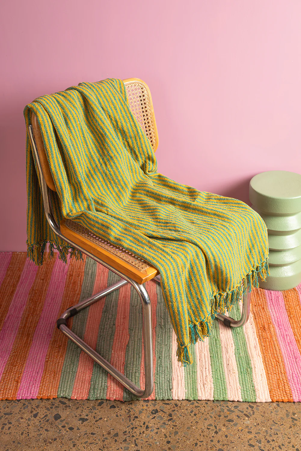 Yellow & Green Recycled Cotton Striped Throw - Image 3